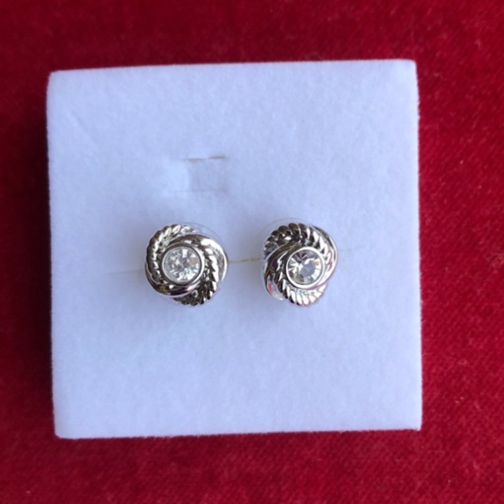 Authentic Kate Spade Silver-Tone Crystal Knot Stud Earrings.NWOT.